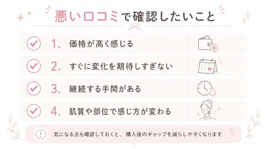 悪い口コミで確認したいポイントのチェックリスト
